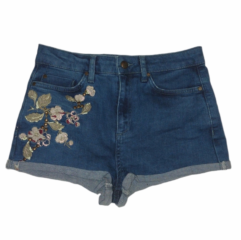 NWOT Topshop Embroidered Denim Short W28